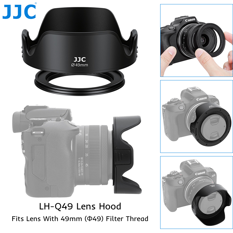JJC LH-Q49 Universal 49 มม.เลนส์พร้อมแหวนอะแดปเตอร์สําหรับ Canon RF-S 18-45 มม.F4.5-6.3 & 10-18 มม.F