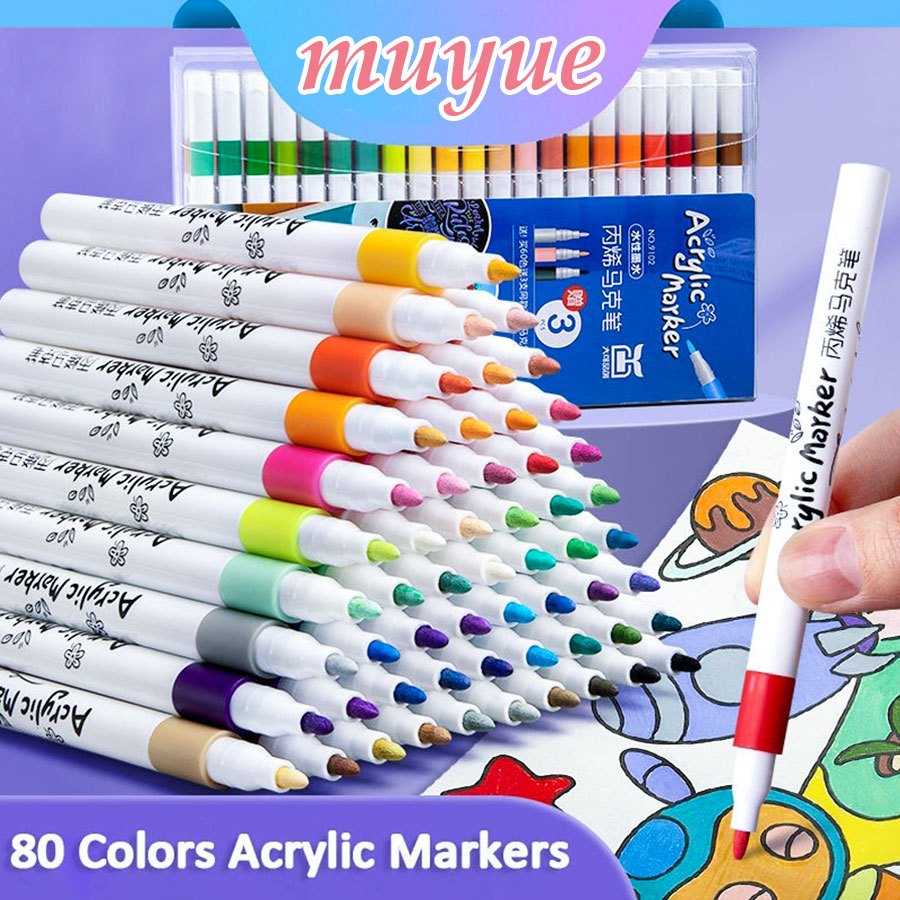 12/24/36/48/60/80 อะคริลิคชุดปากกามาร์กเกอร์ Quick-drying ปากกาสีน้ําภาพวาด MARKER ปากกา Highlighter สําหรับเครื่องเขียนนักเรียน School & Office Supplies