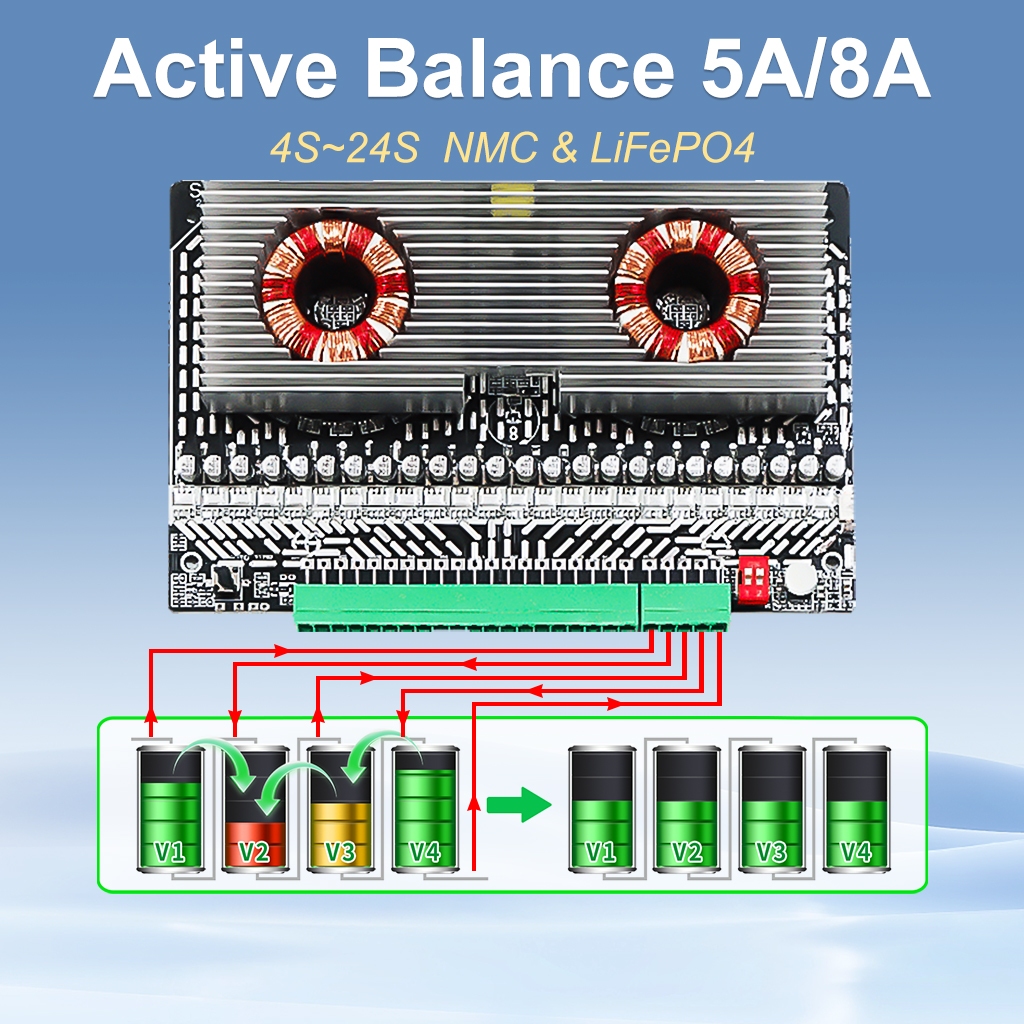 8A/5A Active Balance แบตเตอรี่ลิเธียม อีควอไลเซอร์ บอร์ดเเอคทีฟบาลานซ์ สำหรับ Li-ion LiFePo4 NMC NCM