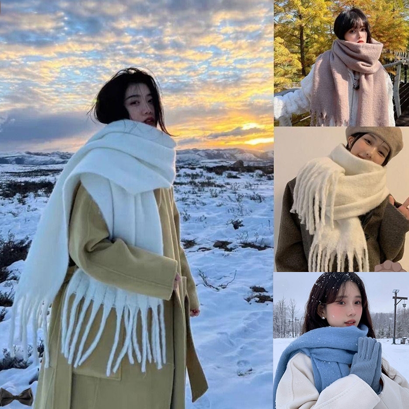 ผ้าพันคอ Mohair และแคชเมียร์ ลายคลาสสิก อบอุ่นสำหรับฤดูใบไม้ร่วงและฤดูหนาว