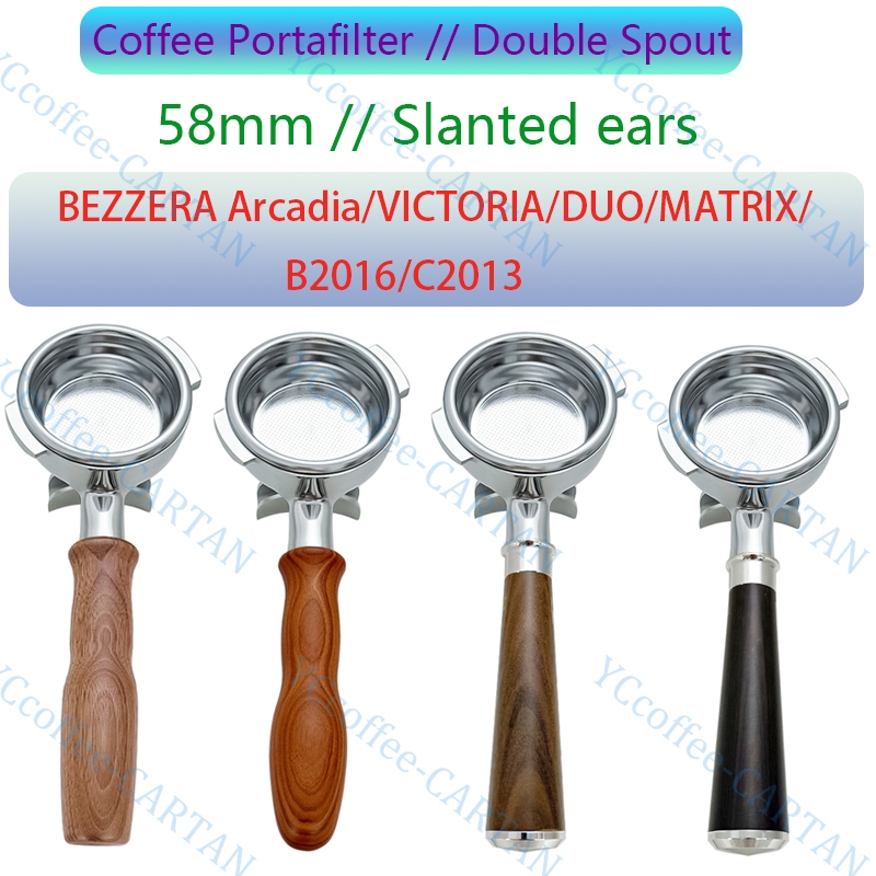 58 มม.Dual Spout Coffee Portafilter ใช้งานร่วมกับ BEZZERA Arcadia Victoria Duo Matrix B2016 C2013 Es