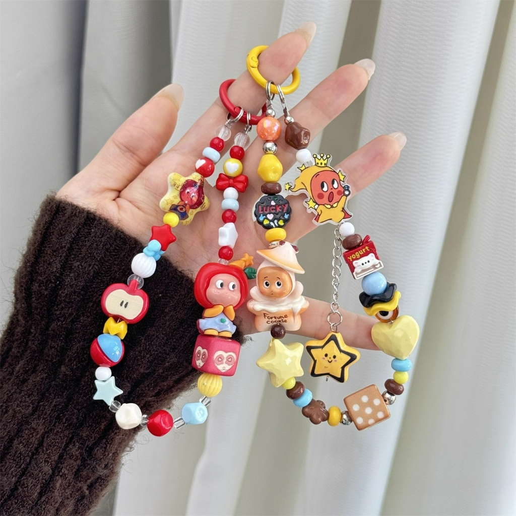 น่ารัก โดปามีน แฟชั่นอินเทรนด์โซ่โทรศัพท์มือถือ อิน แขวนเครื่องประดับเชือกเส้นเล็กแบบพกพาอเนกประสงค์พวงกุญแจกระเป๋าลูกปัดโซ่โทรศั