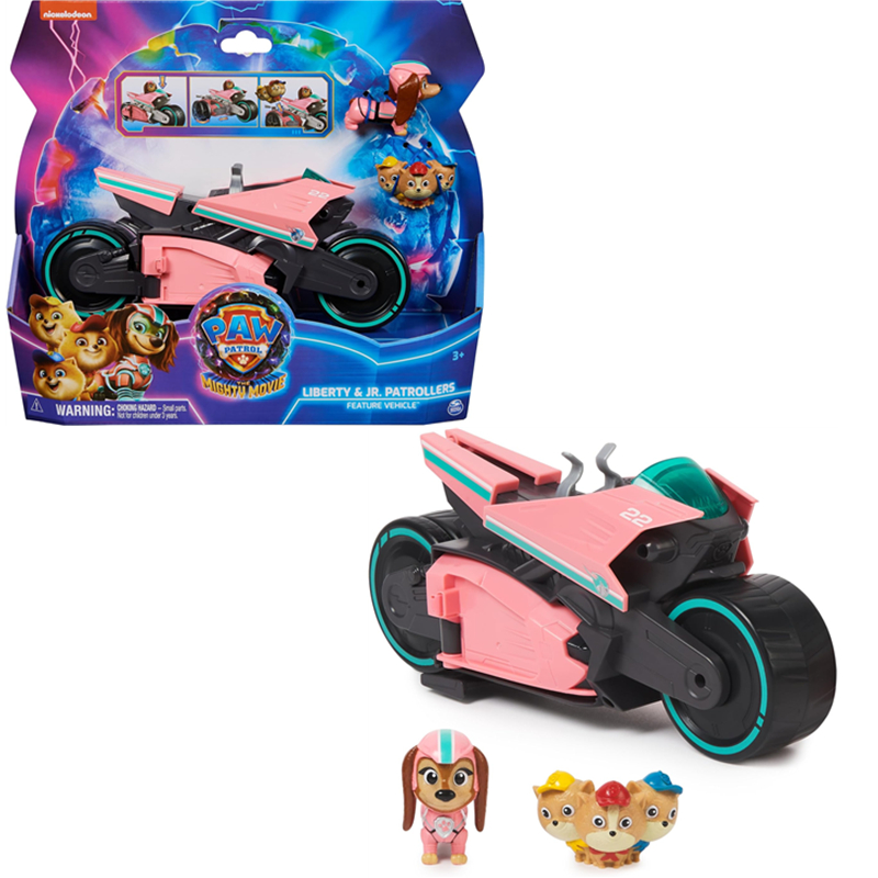 Paw Patrol The Mighty Movie - รถของเล่นทําลายโลก 配ตุ๊กตา Mighty Pups Liberty และ Junior Patroller 玩