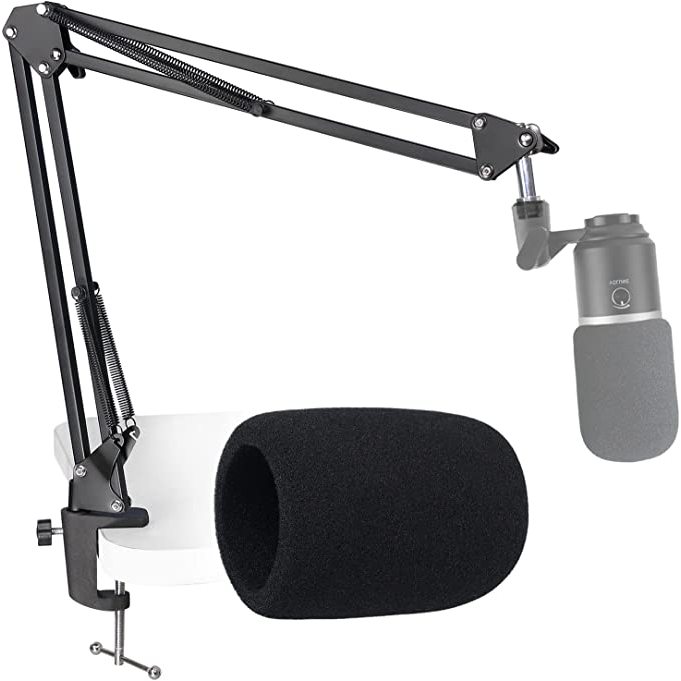K670 USB Mic Boom Arm พร้อมกระจกโฟม, Suspension Boom กรรไกรแขนขาตั้ง Pop Filter Cover ใช้งานร่วมกับ 