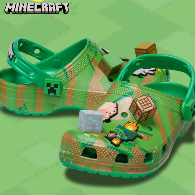 Crocs Minecraft Elevated Clog Sandals รองเท้าหัวโตเด็ก พื้นหนา กันลื่น น้ำหนักเบา ใส่สบาย สวมง่าย