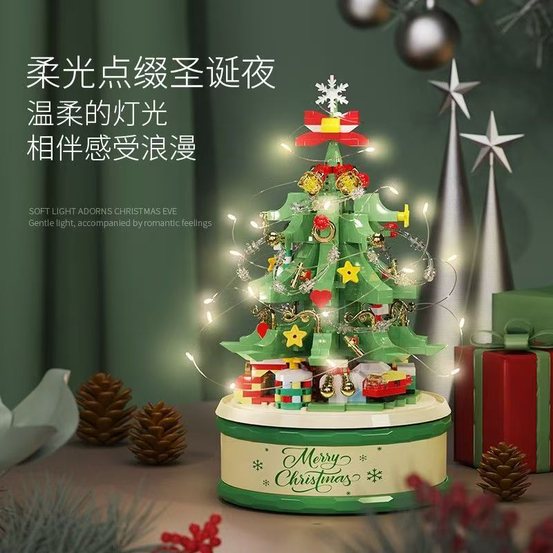 683 ชิ้นต้นคริสต์มาสกล่องดนตรีประกอบบล็อกตัวต่อซานตาคลอสของขวัญคริสต์มาสตกแต่งคริสต์มาส