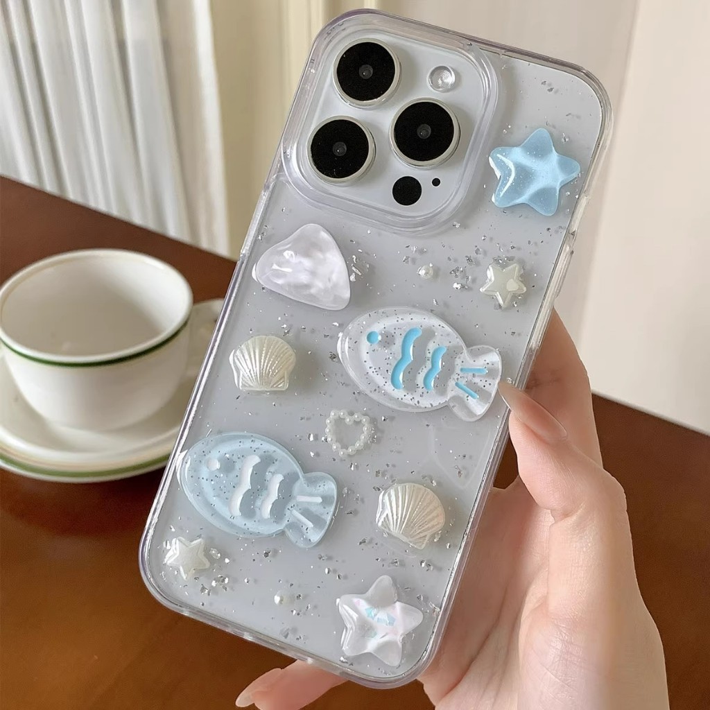 โปร่งใส 3D ปลาเหมาะสําหรับ iPhone 17 PRO MAX 16 15 14 13 12 11 PRO MAX เคสโทรศัพท์ซิลิโคนฝาครอบป้องกันเต็มรูปแบบ