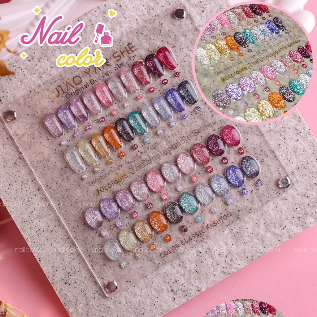 JYS 20 สีบัฟ เพชรแต่งเล็บชุด (15มล ฟรีกระดานสีอะคริลิค) กาวเพชร, กาวยาทาเล็บเพชร,JIAOYANSHE กาวยาทาเล็บกากเพชร – โปรปัง