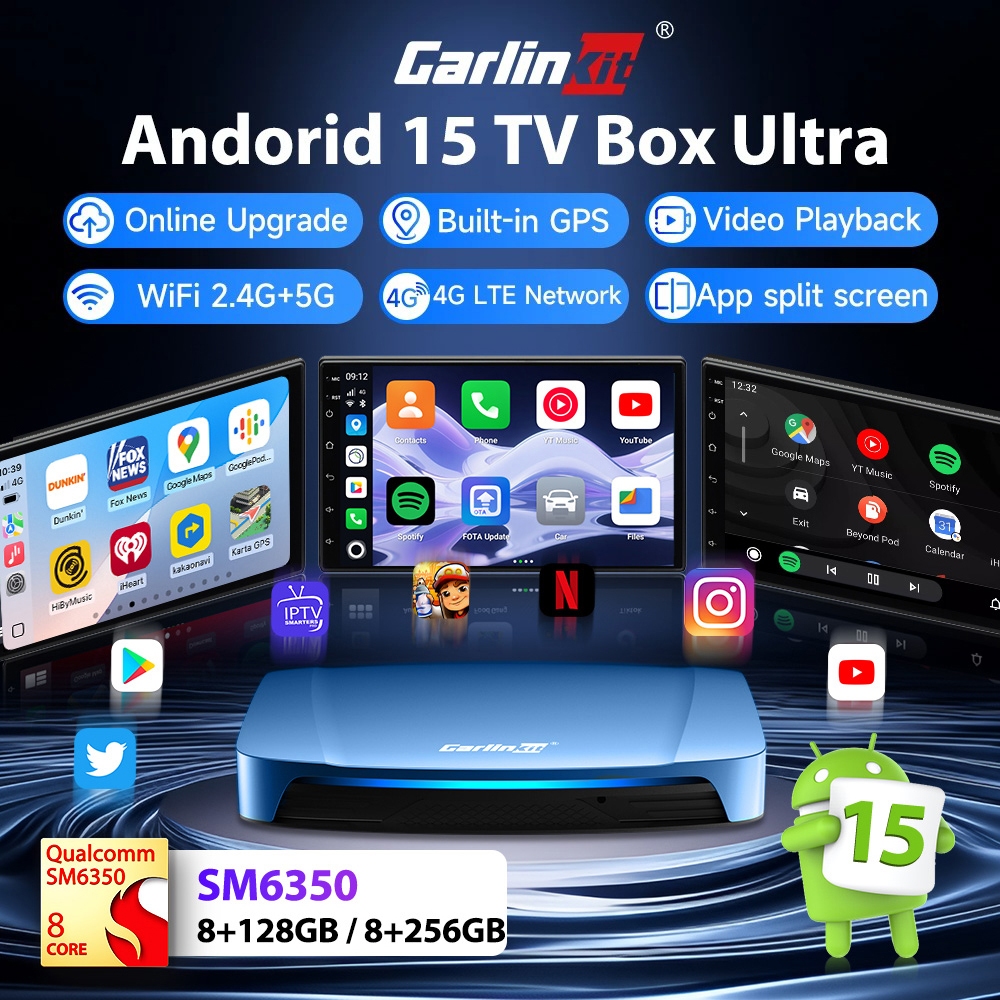2025 Carlinkit Ai Box Android 15 Qualcomm SM6350 8+256GB Wireless CarPlay Android Auto Video Adapter