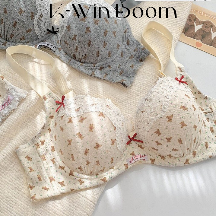 K-WinBoom 32-44BCDชุดชั้นในเสริมอกผู้หญิงไซส์ใหญ่ลวดลายดอกไม้สุดน่ารักผ้าลูกไม้เซ็กซี่ไร้รอยต่อมีโครงบางและกระชับ