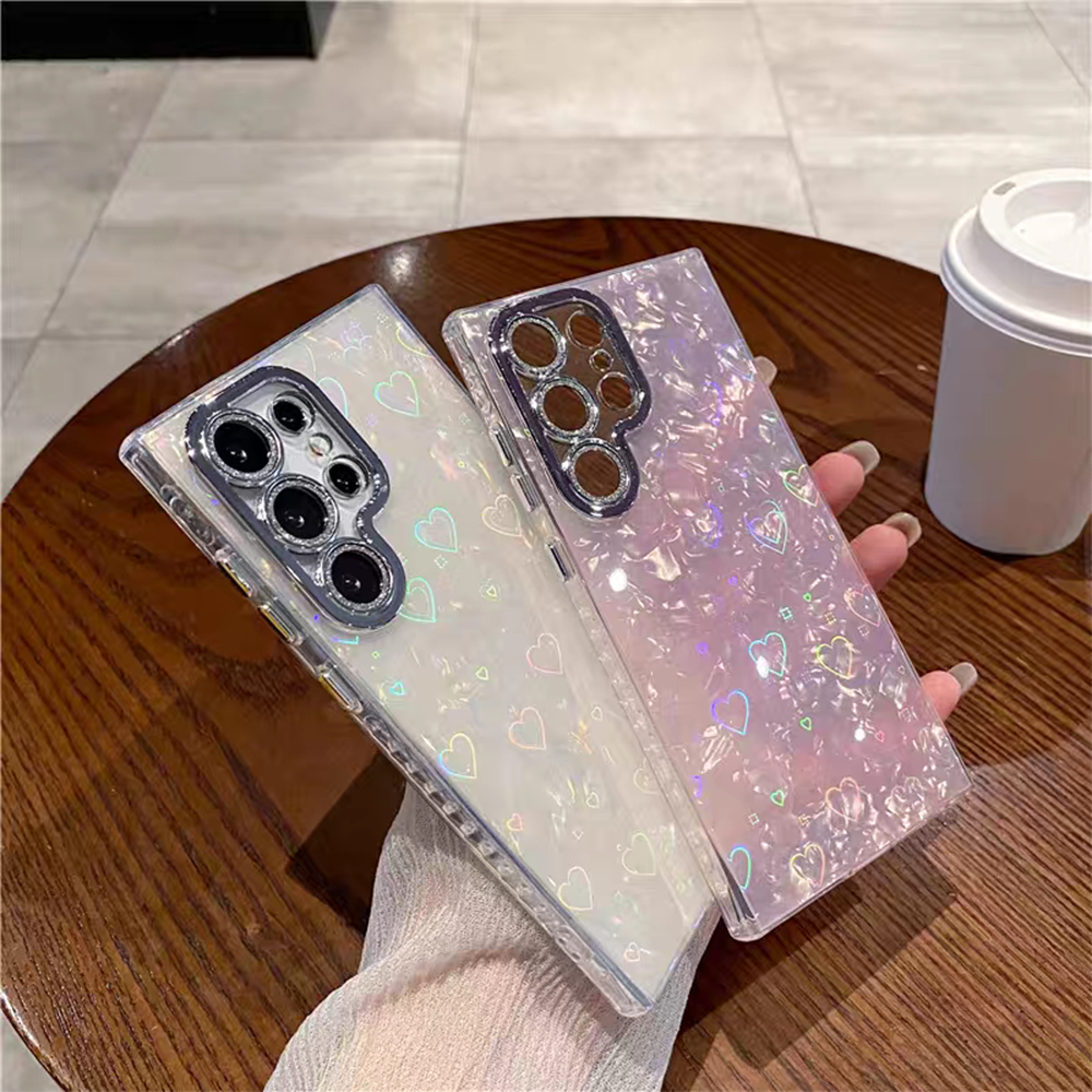 SAMSUNG Aurora Glitter Love Heartเคสโทรศัพท์สําหรับSamsung Galaxy S26 Ultra S25 FE S24FE S23FE S24U S23U S26P S25P A17 A16 A15 A14 A25 A26 A34 A35 A36 A54 A07 A55 A06 เลเซอร์ – โปรปัง