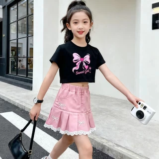 กระโปรงยีนส์สั้นรุ่นใหม่ สบายและหายใจง่าย สำหรับเด็กผู้หญิงอายุ 5 ถึง 12 ปี สไตล์ทันสมัยใส่ในชีวิตประจำวัน