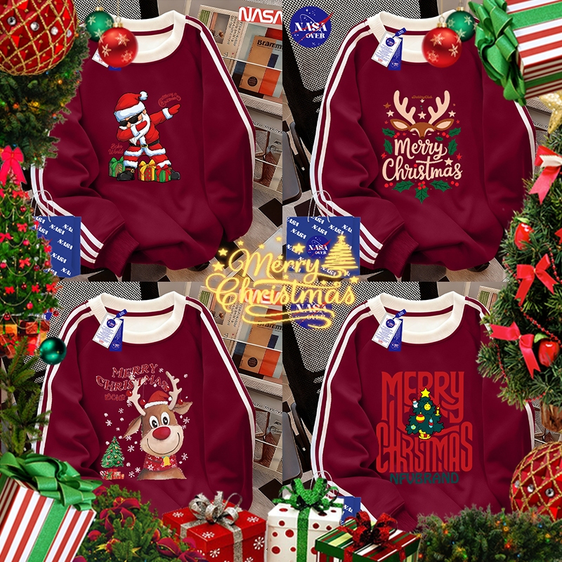 【จัดส่งจากกรุงเทพฯ】 NASA ฤดูหนาว Christmas แบบพิเศษ สีแดงไวน์ oversize แขนยาว ยูนิเซ็กส์ ใส่สบาย สเวตเตอร์คอกลม