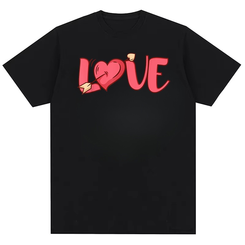 Love Heart Arrow Pattern เสื้อยืดผ้าฝ้ายแฟชั่นผู้ชายและผู้หญิงวันวาเลนไทน์
