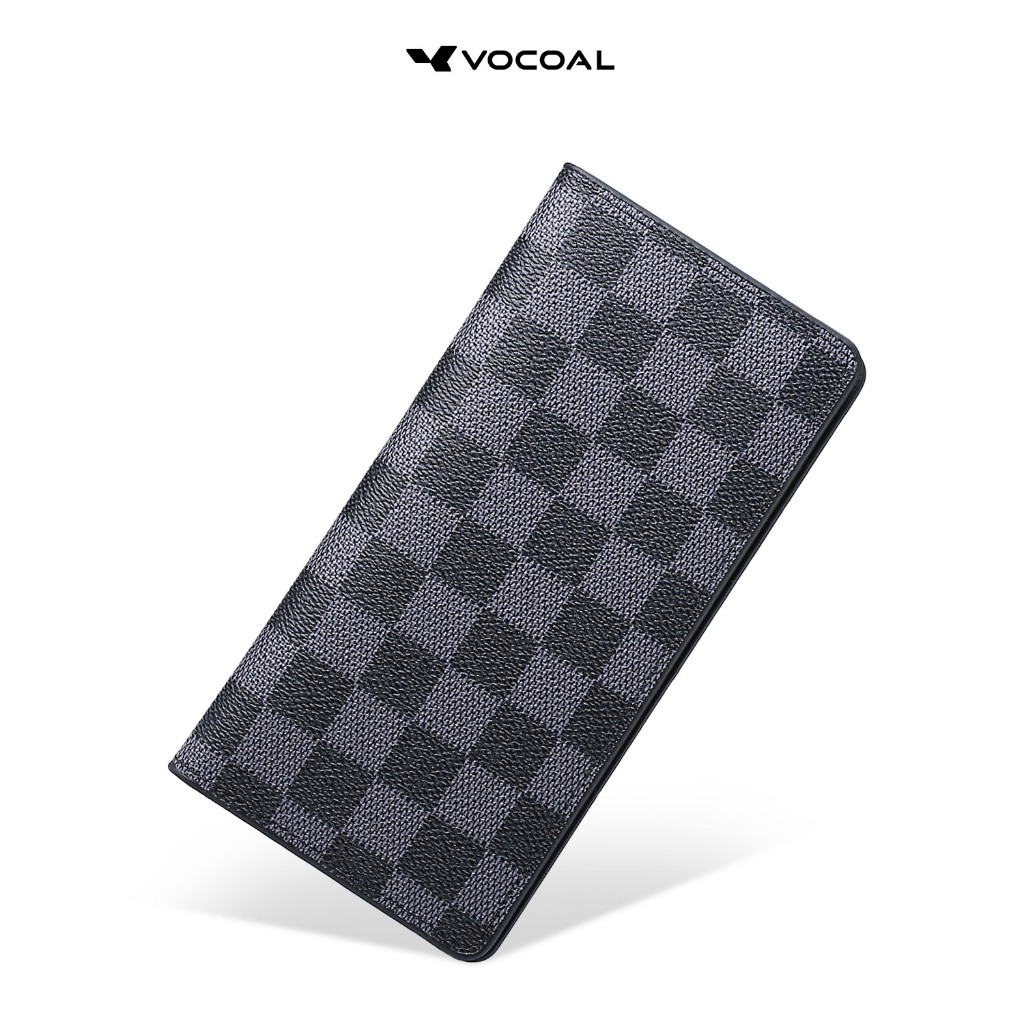 VOCOAL กระเป๋าสตางค์ยาวผู้ชาย ลายตารางหมากรุก PU นุ่ม บาง หลายช่องใส่บัตร ความจุใหญ่