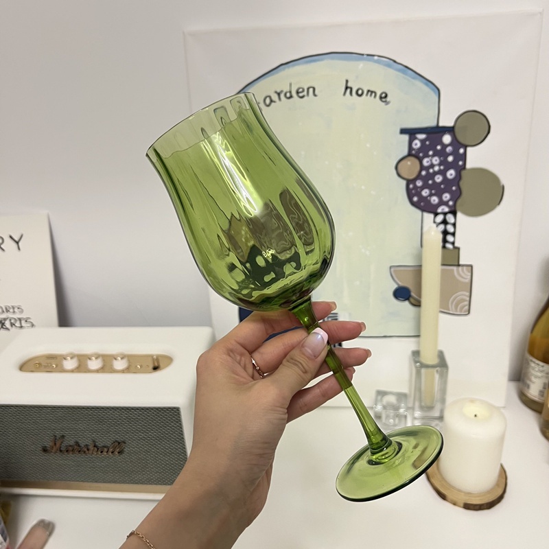 [lianju · Life hall] แก้วไวน์แดงยุคกลางฝรั่งเศสสร้างสรรค์เป่าสีเขียวมูลค่าสูง Goblet Retro Simple Handmade Wine Glass - รูปที่ 3