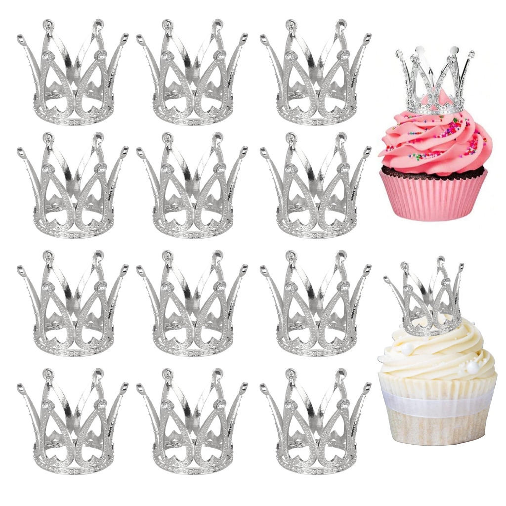 12 ชิ้น Princess Crown Cupcake Toppers - Crown เค้กขนมตกแต่ง, เหมาะสําหรับอุปกรณ์งานเลี้ยงวันเกิด
