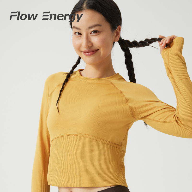 Flow Energy เสื้อแขนยาว สำหรับผู้หญิง ยืดหยุ่น ปลายแขนเสื้อสอดนิ้วได้ เหมาะสำหรับกีฬากลางแจ้ง040