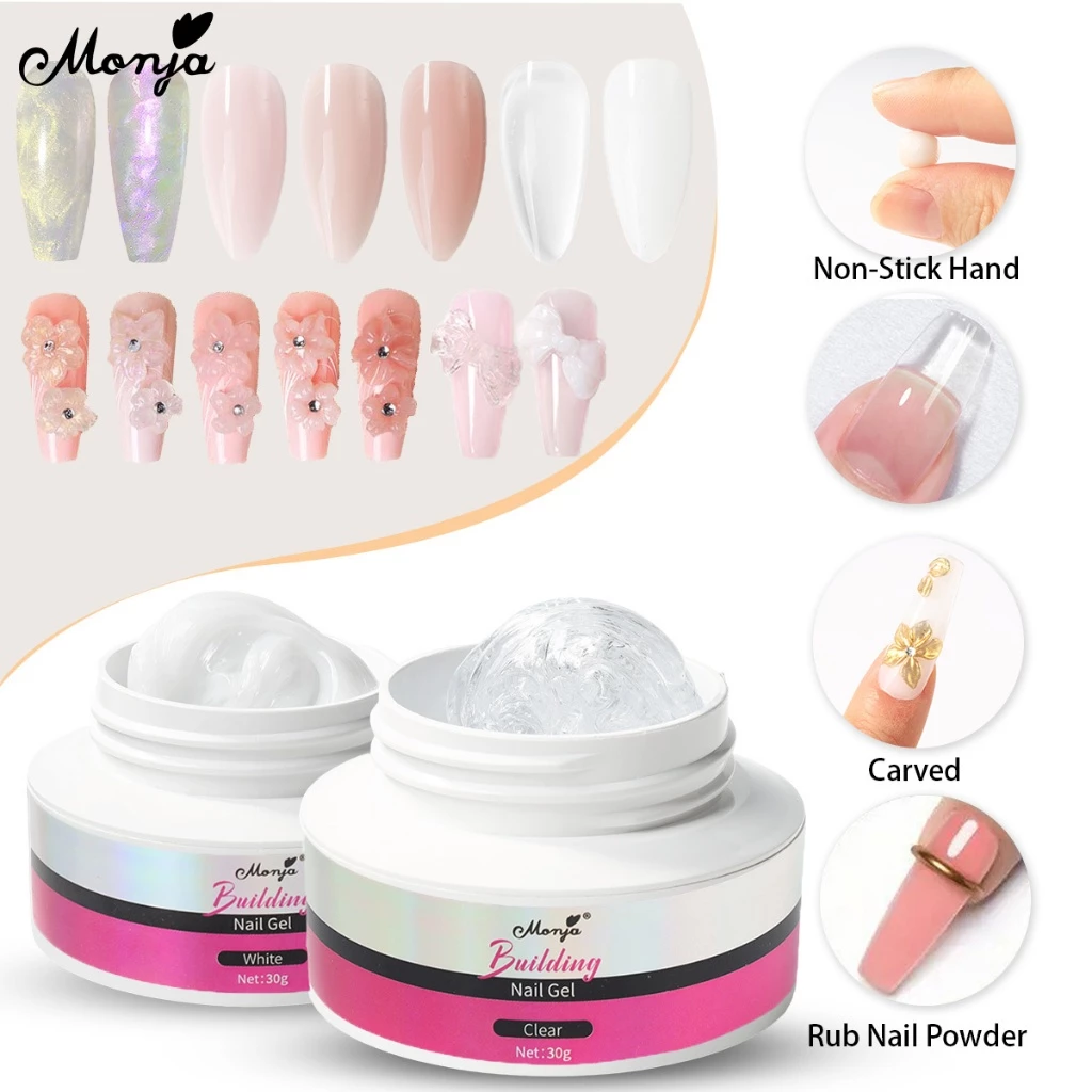 Monja 30g เล็บ UV GEL Builder Extension เจลโปแลนด์สีขาวใส 3D รูปง่ายขยายหยิกประติมากรรม DIY decor