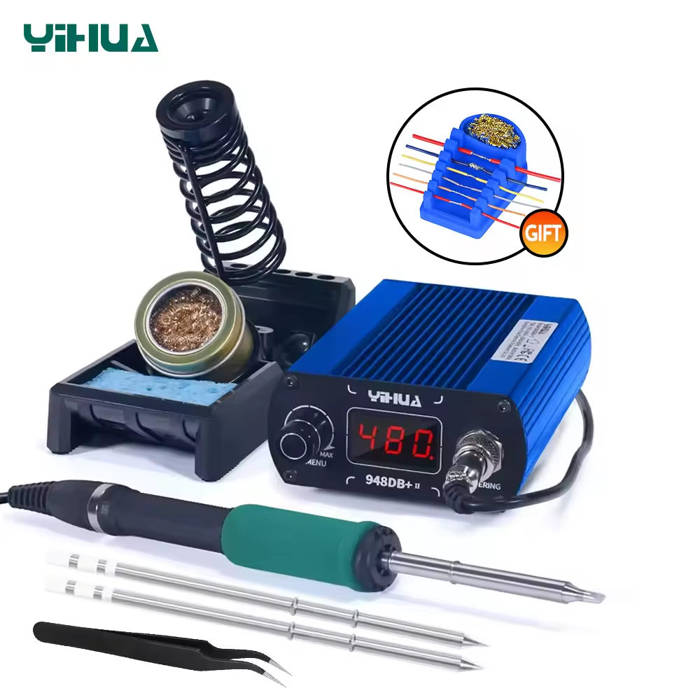 YIHUA 948DB+-II สถานีบัดกรี 75W ความร้อนอย่างรวดเร็วพร้อม T12 หัวแร้งยึดลวดเหล็ก