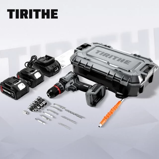 TIRITHE 13MM สว่านไร้สาย Impacrt สว่านไร้แปรงถ่านมืออาชีพ พร้อมแบตเตอรี่สองก้อน