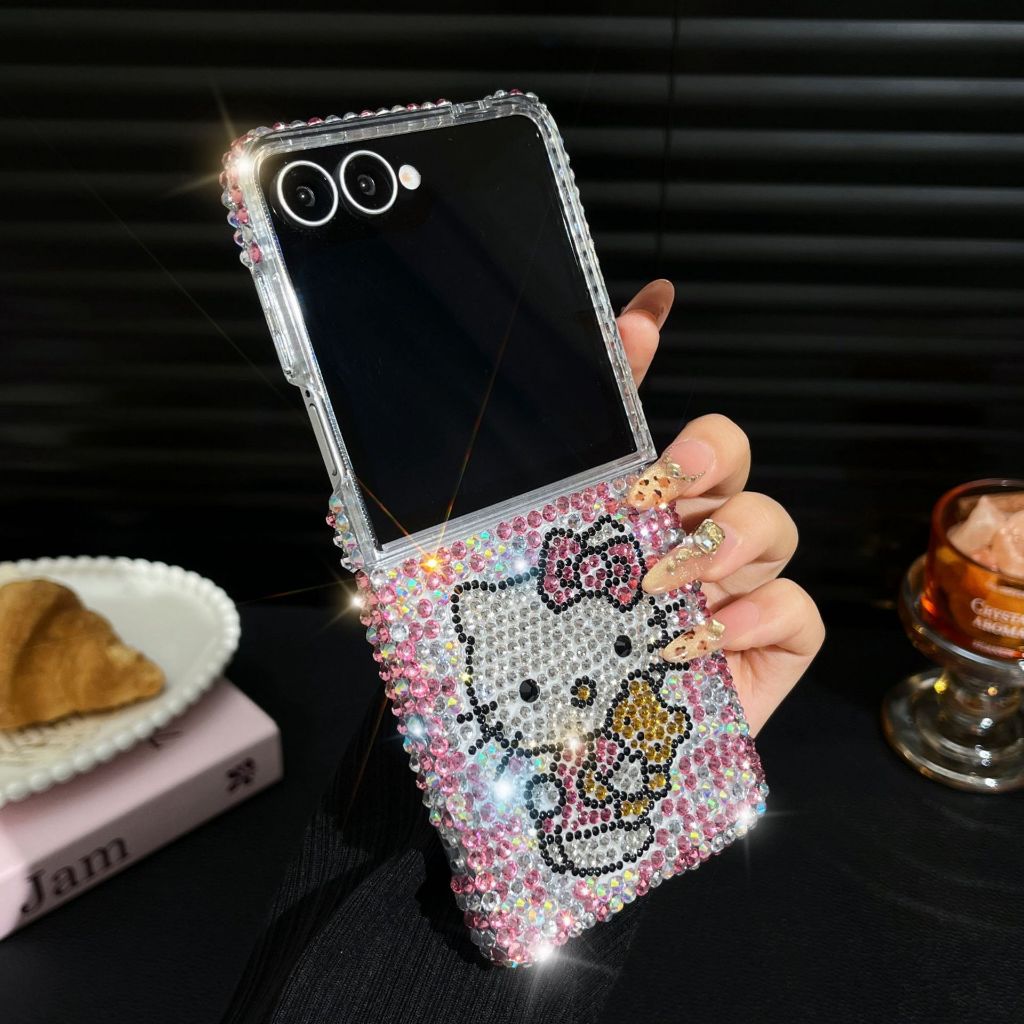 Full Diamond Pastel KT เหมาะสําหรับ Samsung ZFlip7 7FE หน้าจอพับ flip3456 เคสโทรศัพท์ OPPO FindN3Fli