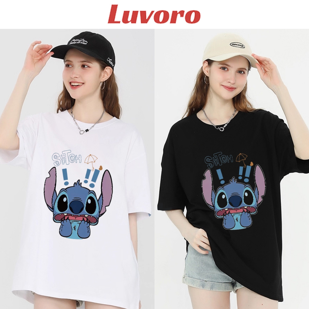(ผ้าฝ้าย 100%) Luvoro 2025 เสื้อยืด  เสื้อยืดสีดำและขาว ออกแบบกราฟิกการ์ตูนน่ารัก ทรงอบอุ่นย้อนยุค สำหรับทั้งผู้ชายและผู้หญิง ทำจากผ้าฝ้ายแท้ 100% C1696