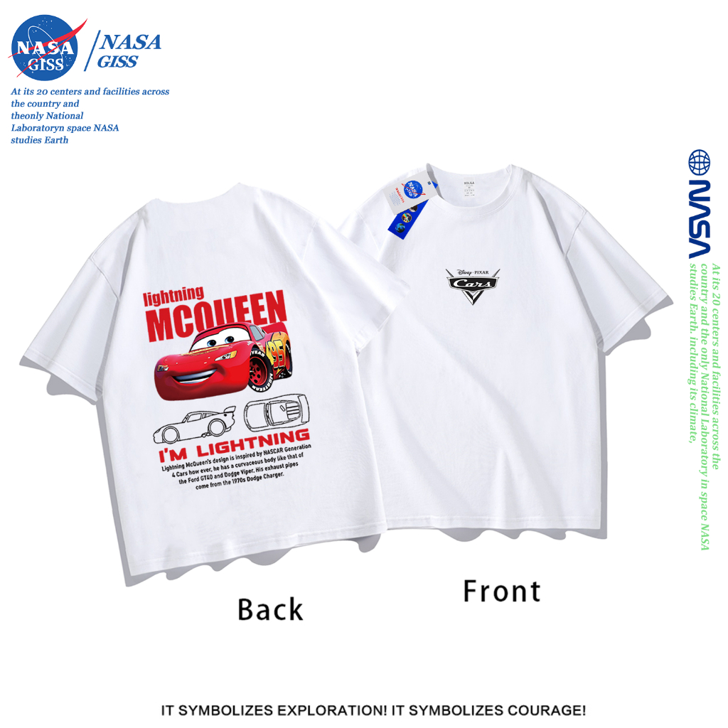 NASA เสื้อยืดชายหญิงแขนสั้น สตรีทฮิปฮอป summer ไลท์นิ่งแม็คควีน 95 พิมพ์ลาย คอตตอน คอกลม หลวมและระบายอากาศ