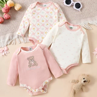 PAYI BABY-3 PIECES ผ้าฝ้ายนุ่มทารกแรกเกิดเสื้อผ้าเด็กทารกสาว Romper ทารกแขนยาว Onesies บอดี้สูท