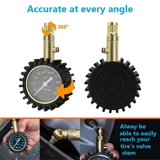 เครื่องวัดแรงดันลมยาง ความแม่นยำสูง 0-100 PSI แบบหน้าปัด ใช้ได้กับรถยนต์ทุกประเภท เกจ์วัดลมยางคุณภาพดี แข็งแรง ทนทาน ใช้งานง่าย มองเห็นชัด