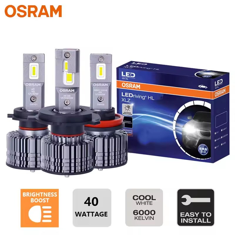 2pcs OSRAM OSRAM LED H4 H7 XLZ CLASSIC 3.0 ไฟหน้ารถ H8 H11 H16 HB3 HB4 40W Bright 6000K สีขาว 9005 9