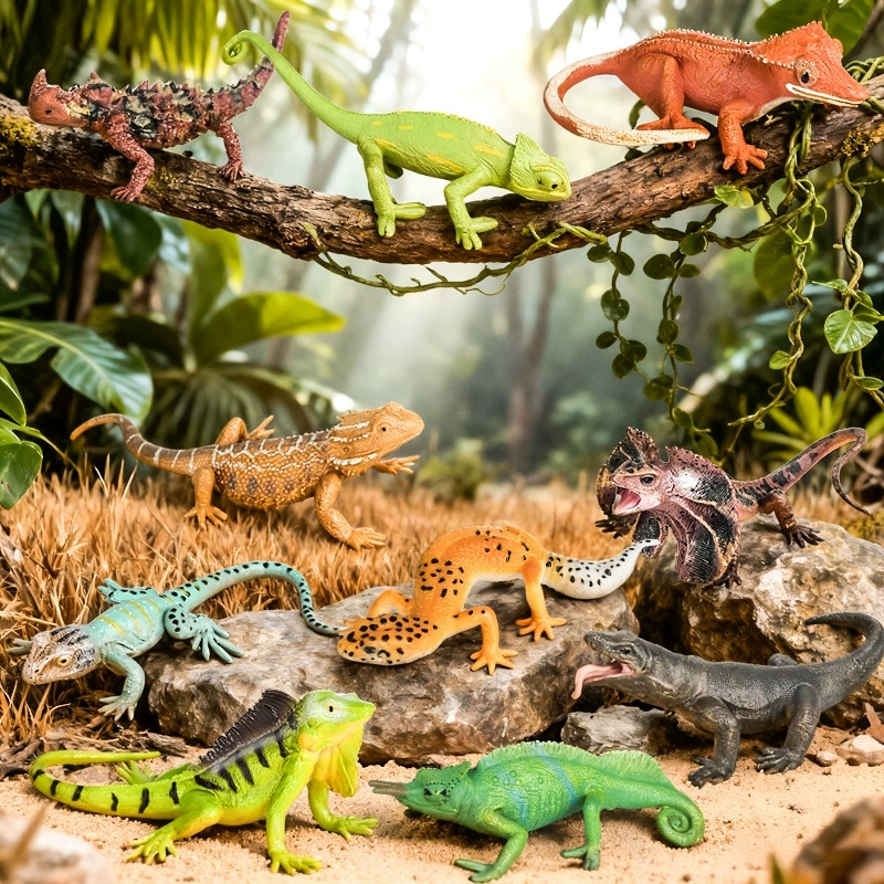 เด็กจําลองสัตว์ของเล่นรุ่น palace กระดูกสันหลัง Lizard chameleon ร่ม Lizard iguana ครอบครัว iguanas 