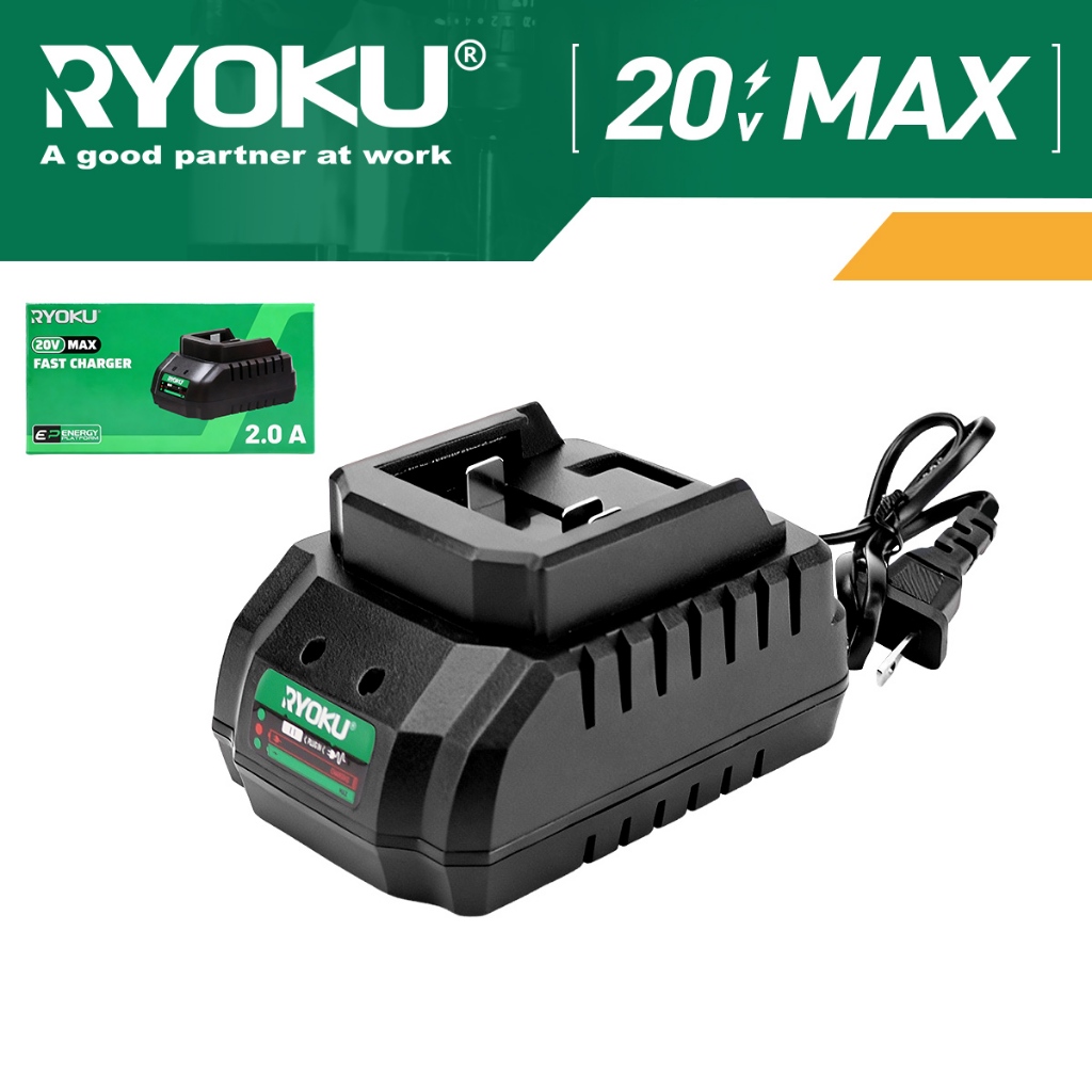RYOKU 20V 2.0A Max Fast Charger สําหรับแบตเตอรี่เครื่องมือไร้สาย
