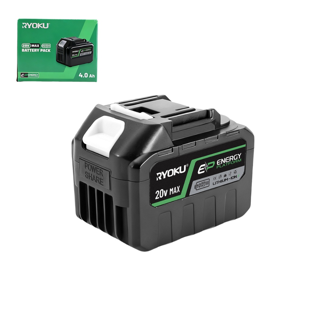 RYOKU 20V 4.0A แบตเตอรี่ลิเธียมไอออนสําหรับเครื่องมือไฟฟ้าไร้สาย