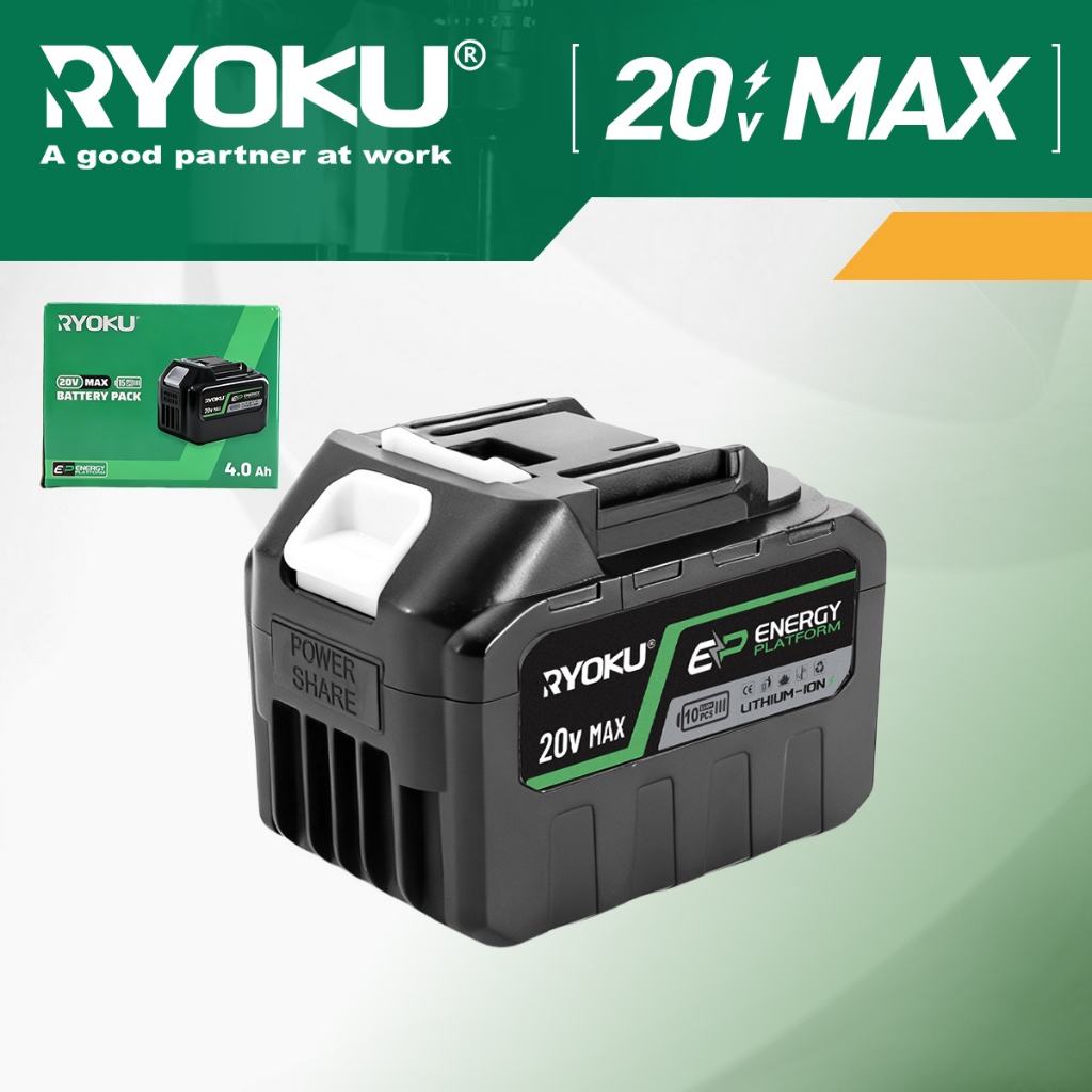 RYOKU 20V 4.0A แบตเตอรี่ลิเธียมไอออนสําหรับเครื่องมือไฟฟ้าไร้สาย