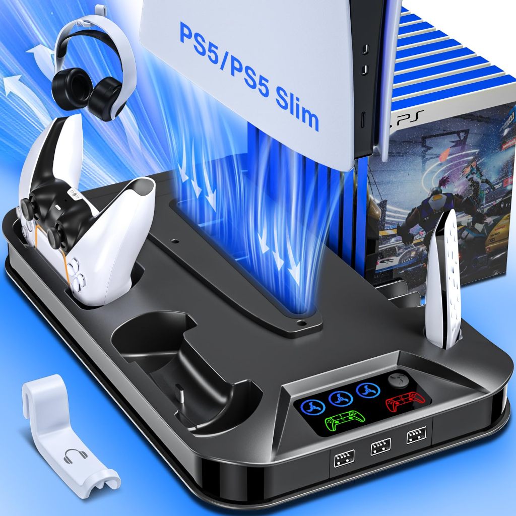 สถานีระบายความร้อนสําหรับ PS5/Slim/Pro, ขาตั้งพร้อมแท่นชาร์จคอนโทรลเลอร์สําหรับคอนโซล Sony PSP Plays