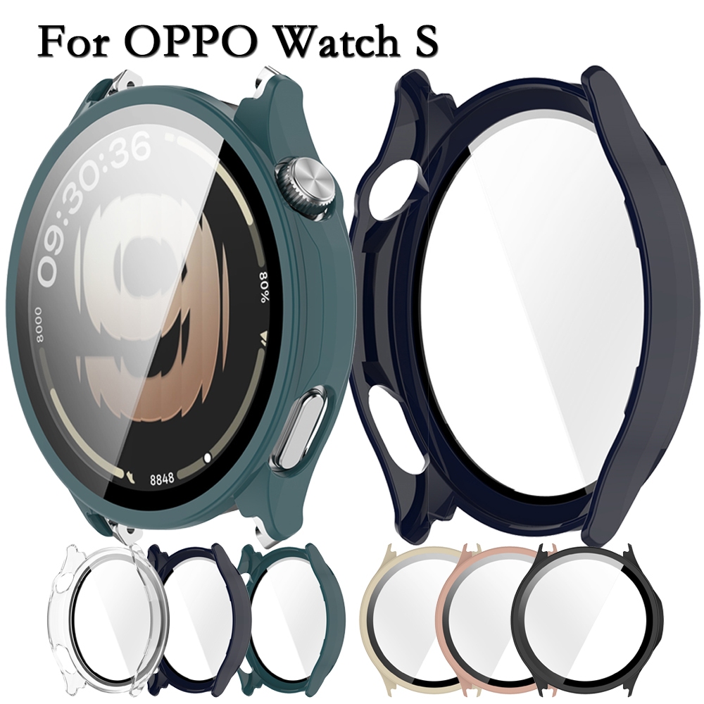 สําหรับ OPPO Watch S เคสป้องกันพร้อมฟิล์มกระจกนิรภัยสําหรับ Oppo Watch S ฝาครอบ 2-in-1 นาฬิกาตกแต่ง Shell