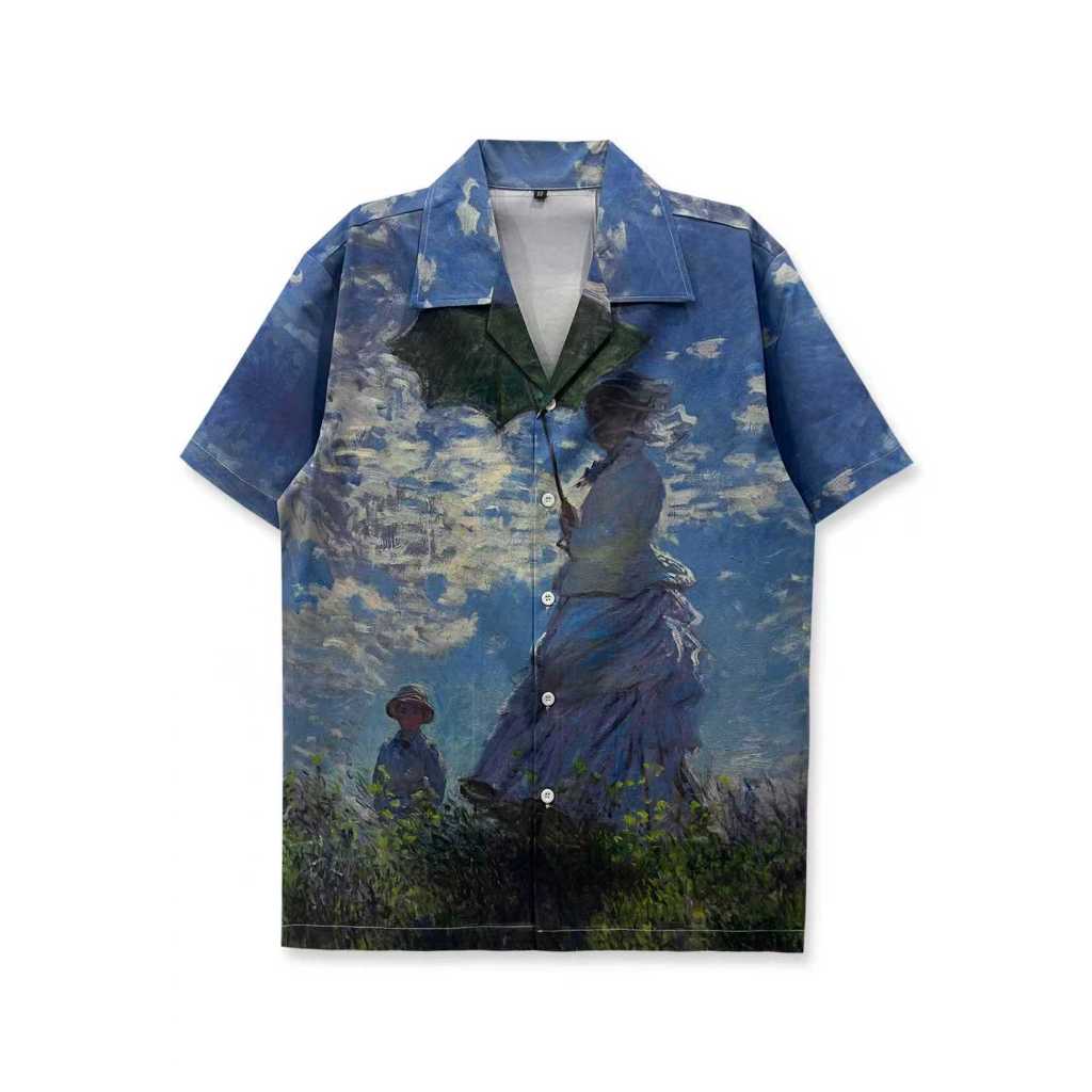 เสื้อแขนสั้นพิมพ์ดิจิตอลสำหรับบุรุษ เหมาะสำหรับชายหาดและวันหยุด
