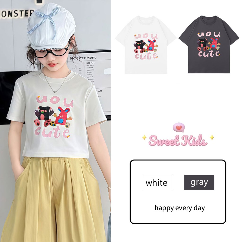 SweetKids พร้อมส่งจากกทม🌸เสื้อยืดเด็กหญิง🍓เสื้อแขนสั้นเด็ก มีลายพิมพ์น่ารัก นุ่มสบาย สไตล์แฟชั่น ฤดูร้อนเวอร์ชั่นเกาหลีใหม่ เหมาะสำหรับการสวมใส่เมื่อออกไปเที่ยวข้างนอก