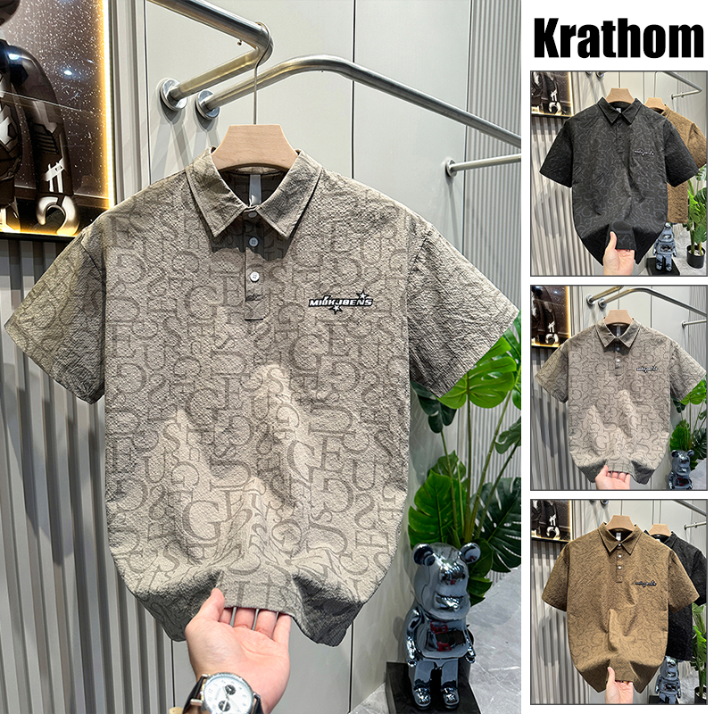 เสื้อโปโลพิมพ์ลายและปักลายคอปกสําหรับผู้ชาย-ทรงหลวมลําลองอเนกประสงค์ระดับไฮเอนด์