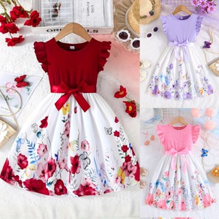 จัดส่งจากไทย เดรสเด็กหญิง 4-10 ปี แขนสั้น ลายผีเสื้อ สีชมพู …