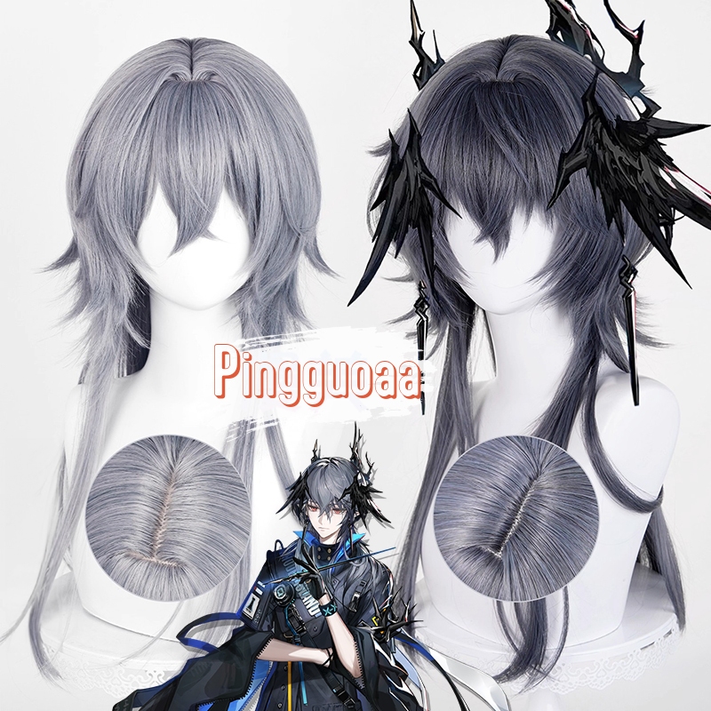 【Manmei】Arknights Logos Cosplay Wig 62cm Long Blue Grey Heat Resistant Synthetic Hair