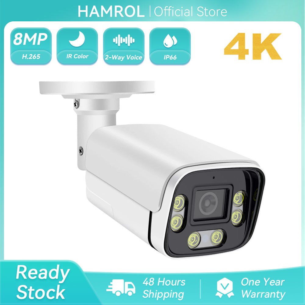 Hamrol 8MP 4K POE Outdoor Waterproof Infrared Night Vision Monitoring Gun Camera 5MP/4MP/2MP  CCTV