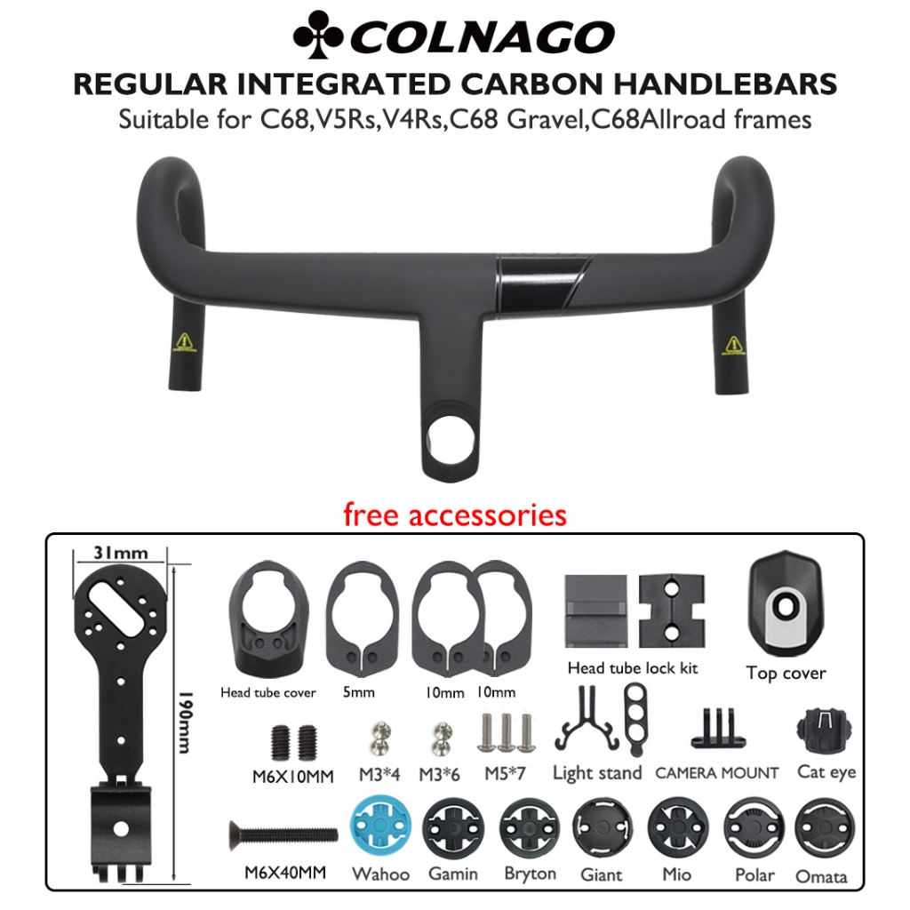 COLNAGO คาร์บอนไฟเบอร์แบบบูรณาการ cockpit งอแฮนด์ C68 แฮนด์บาร์ถนนพร้อมขายึดคอมพิวเตอร์ GoPro 281g น