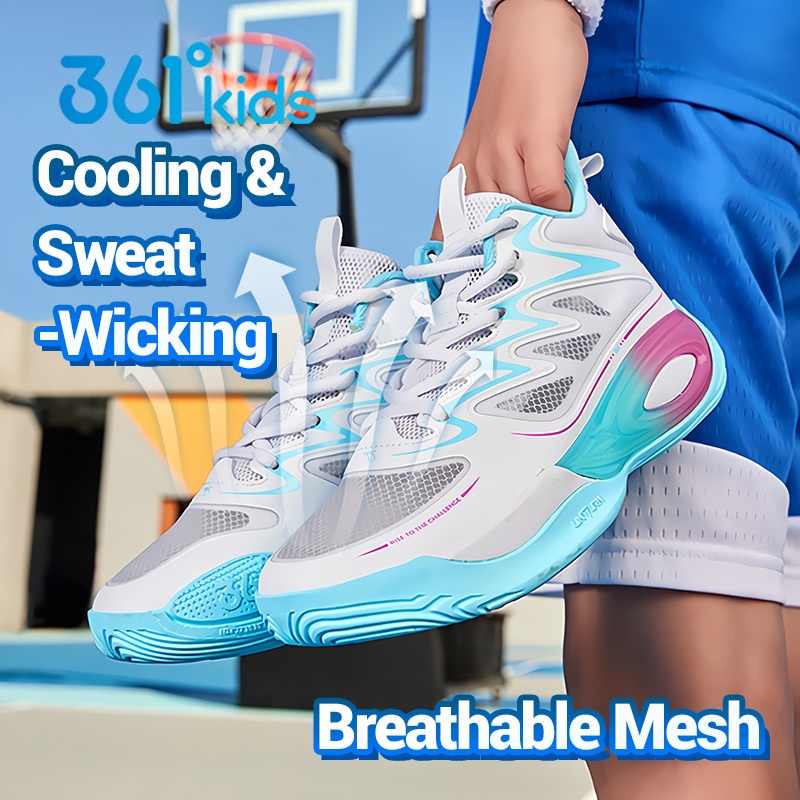 361° เด็กฤดูร้อนรองเท้าบาสเกตบอลตาข่ายระบายอากาศทนทานรองเท้ากีฬา ย2เค ความงามสูงย้อนยุคลูกอมสี