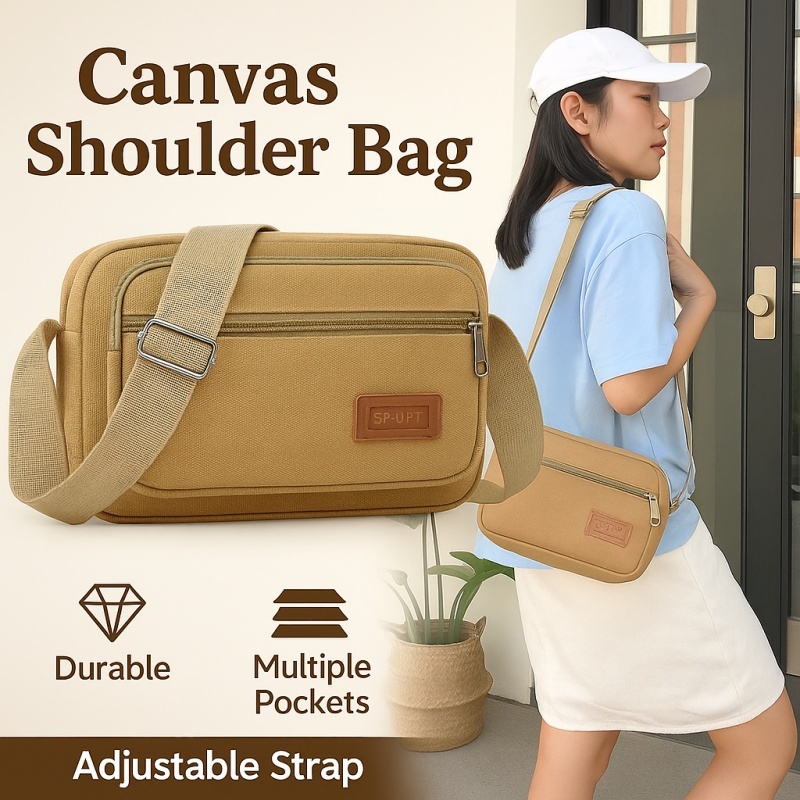 จัดส่ง 2-3 วัน กระเป๋าสะพายข้างผ้าแคนวาสหนา ทนทาน สไตล์เกาหลี จุของเยอะ มีซิป กระเป๋ากีฬา