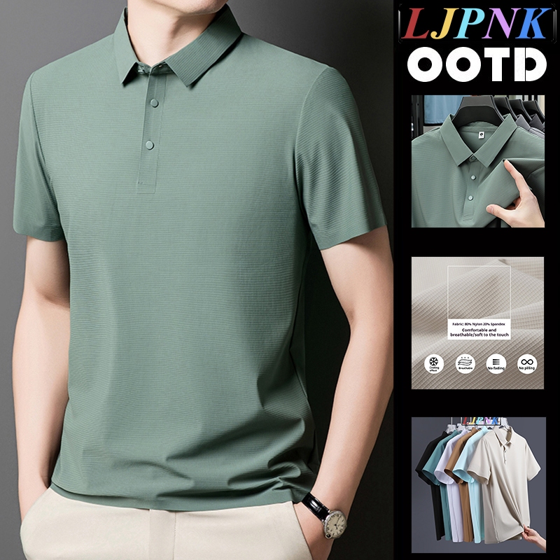 เสื้อโปโลผ้าไหมน้ำแข็งสำหรับหนุ่ม ๆ - ป้องกันเหงื่อและความร้อน ออกแบบฉลาดไร้รอยต่อ เหมาะสำหรับการทำงานและแต่งตัวสบายในวันทำงาน - อุปกรณ์จำเป็นในฤดูร้อน