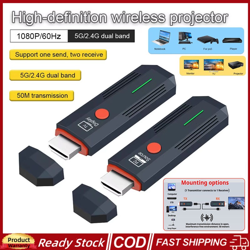 50M 1080P ไร้สาย HDMI Video Audio Transmitter Receiver Extender 5.8G HDMI Wireless TV Stick Display Dongle สําหรับ Monitor กล่องทีวี