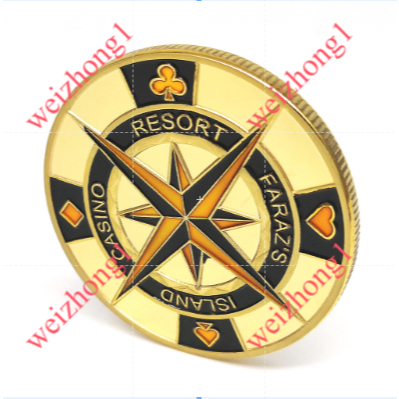 Texas Holdem เหรียญโชคดีเข็มทิศชิปสะสมของที่ระลึกเหรียญ