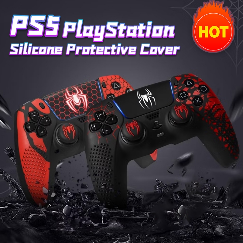 SpiderMan PS5 เคสซิลิโคน P5 สติ๊กเกอร์ปุ่มกดฝาครอบคอนโทรลเลอร์